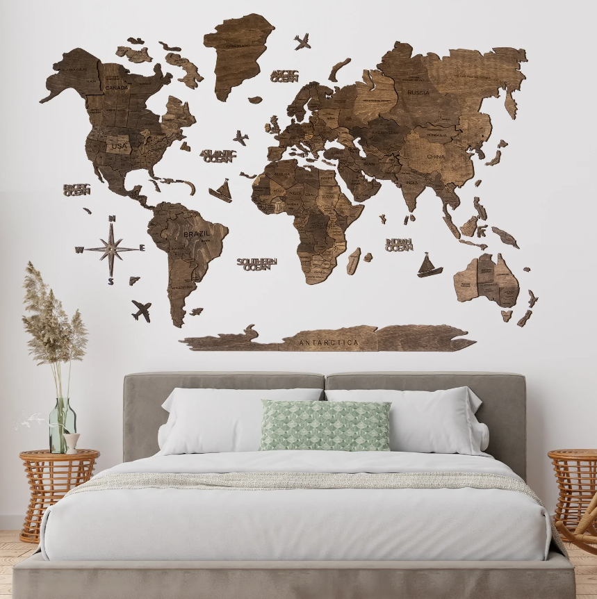Carte en bois de la carte du monde 3D - ENJOYTHEWOOD, MOM