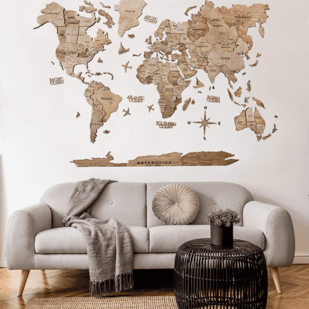 Carte du monde en bois 3D, carte murale en bois, Maroc